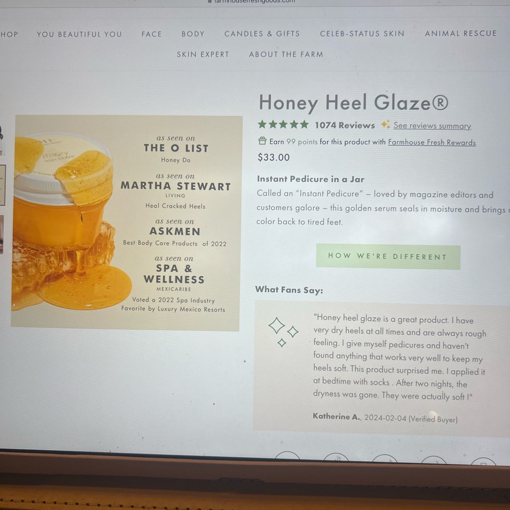 Used Farmhouse Fresh honey heel glaze